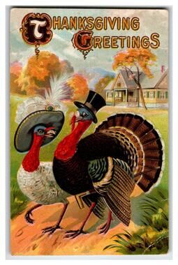 Vintage Thanksgiving Turkeys Dressed in Hats Postcard 1911 St. Johnsville NY